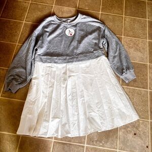 Women’s Grey Sweatshirt & White Pleated Mini Dress